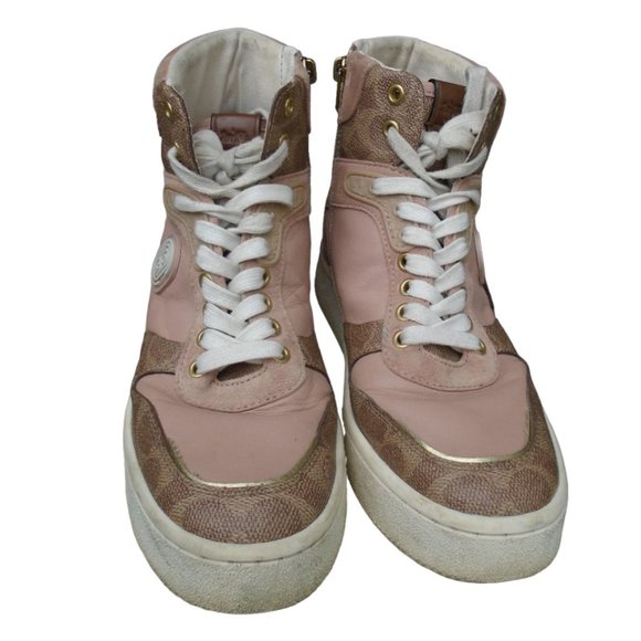 High top zipper Boot style Runners in Blush Leather Original Coach Hidden Wedge - Picture 1 of 12